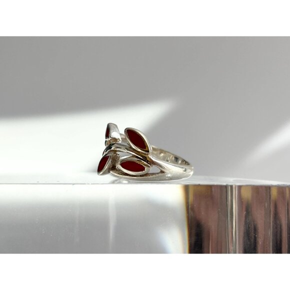 Olive Branch Natural Coral Accented Wrap 925 Sterling Silver Vintage Ring - sz 6 - Picture 6 of 13